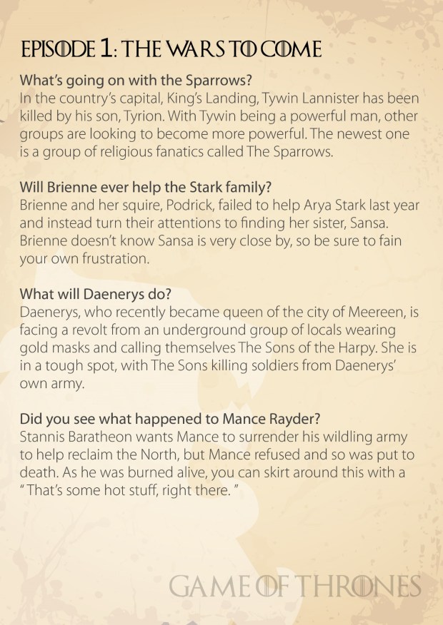 Game of Thrones Blagger Cards - Episode 1